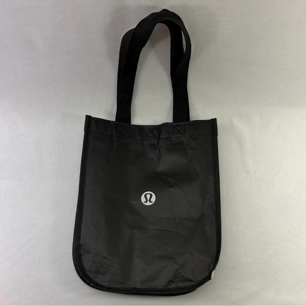 Lululemon Small Black Reusable Tote White Logo Sides Shopping Bag 12” 9” 5”